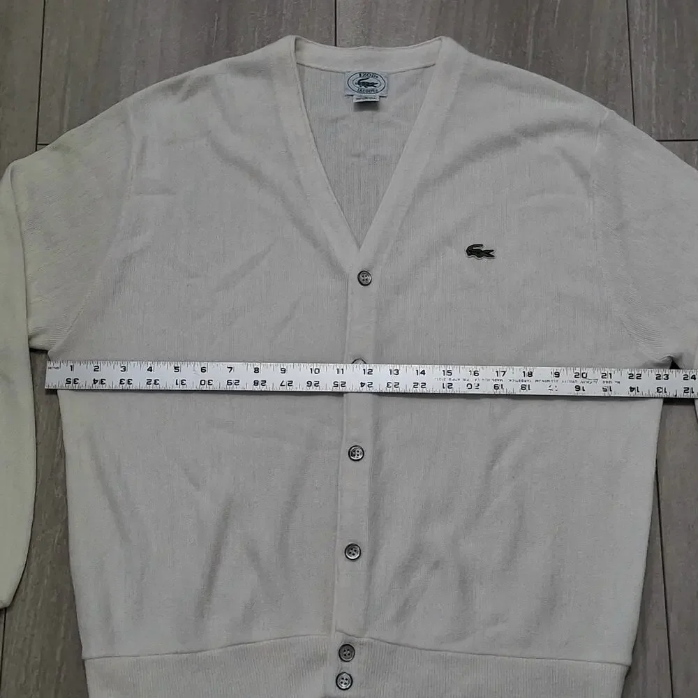 Vintage Izod Lacoste Cardigan Sweater Men’s Size L White 90s Retro Kurt Cobain